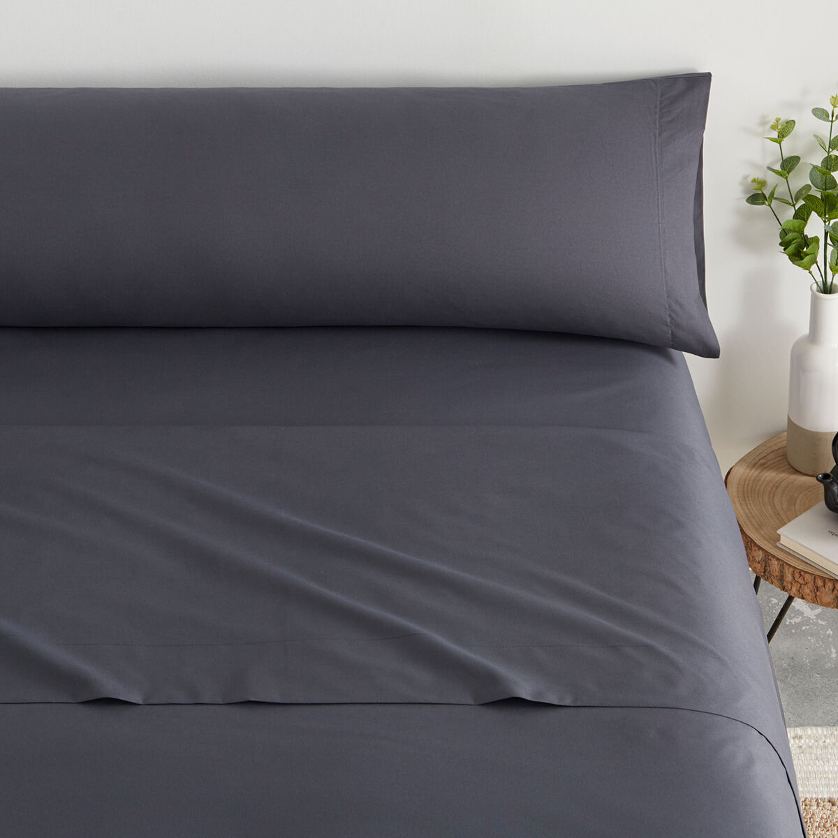 Conjunto de lençóis lisos 3 peças cama 90cm cinza escuro extra macio toque donegal collections