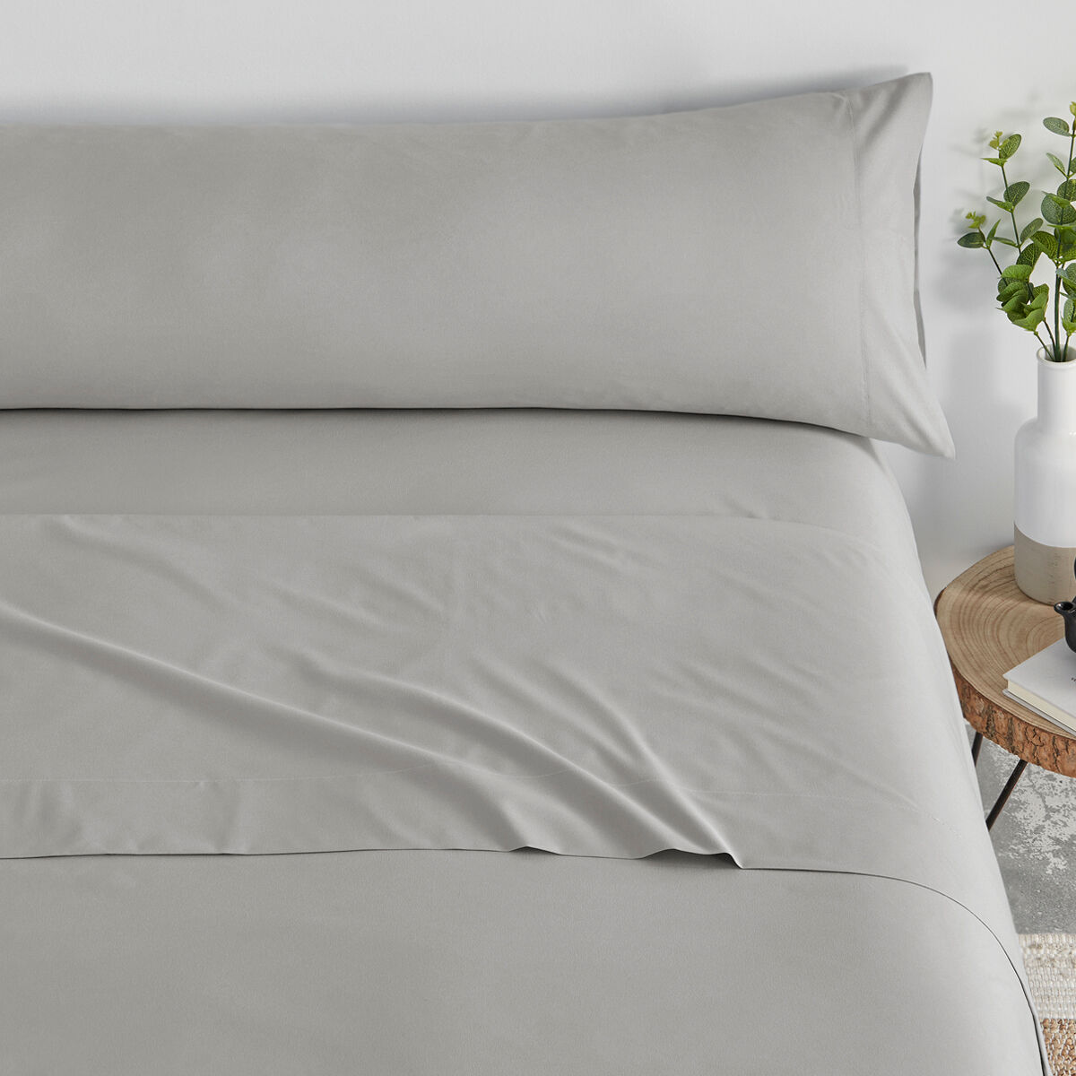 Conjunto de lençóis lisos 3 peças cama 150cm cinza perolado extra macio toque donegal collections