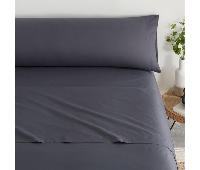 Conjunto de lençóis lisos 3 peças cama 135cm cinza escuro extra macio toque donegal collections