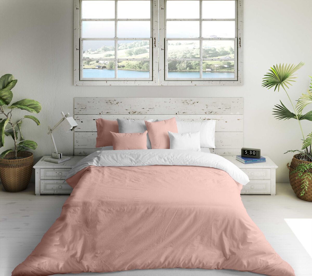 Capa de edredão bicolor reversível rosa ftr 8 / cama branca 105