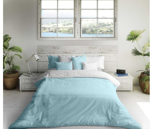 Capa de edredão reversível bicolor azul marinho 76 / cama branca 150