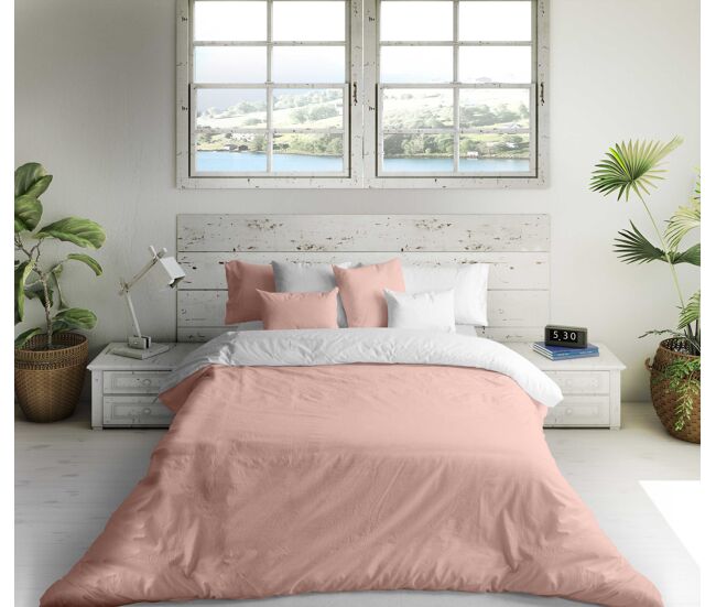 Capa de edredão bicolor reversível cor-de-rosa ftr 8 / cama branca 90