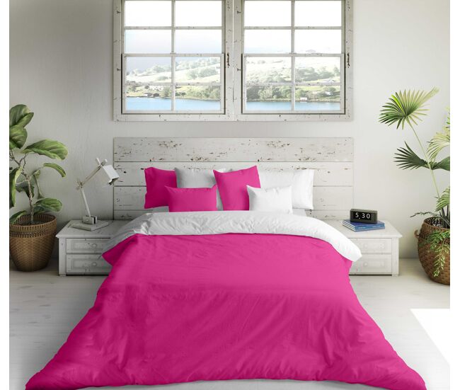 Capa de edredão reversível bicolor fúcsia 43 / cama branca 150