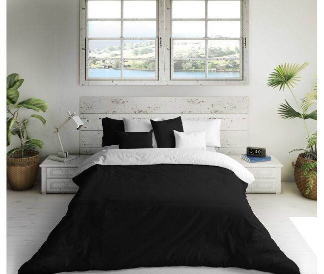 Capa de edredão bicolor reversível branco / preto cama 200