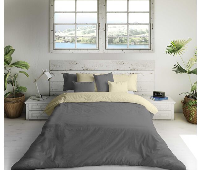 Capa de edredão reversível bicolor ftr 6 bege / cinzento 7 cama 90