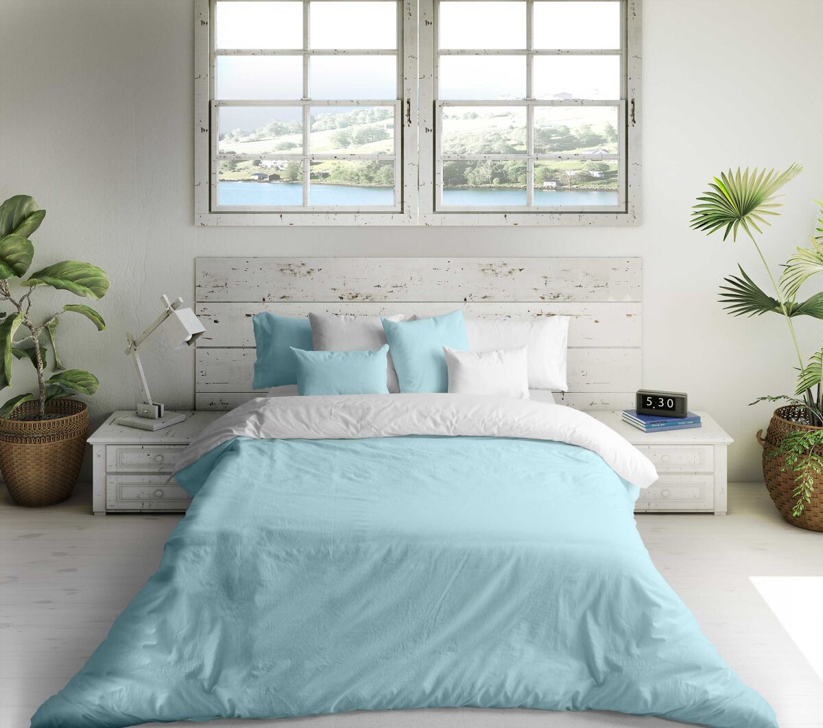 Capa de edredão reversível bicolor azul marinho 76 / cama branca 200