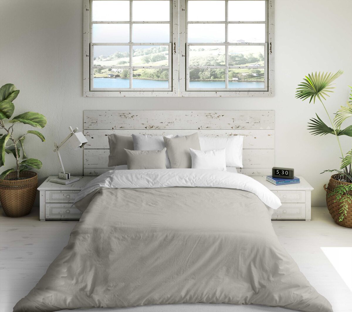 Capa de edredão reversível bicolor reversível cinzento pálido 84/branco cama 150