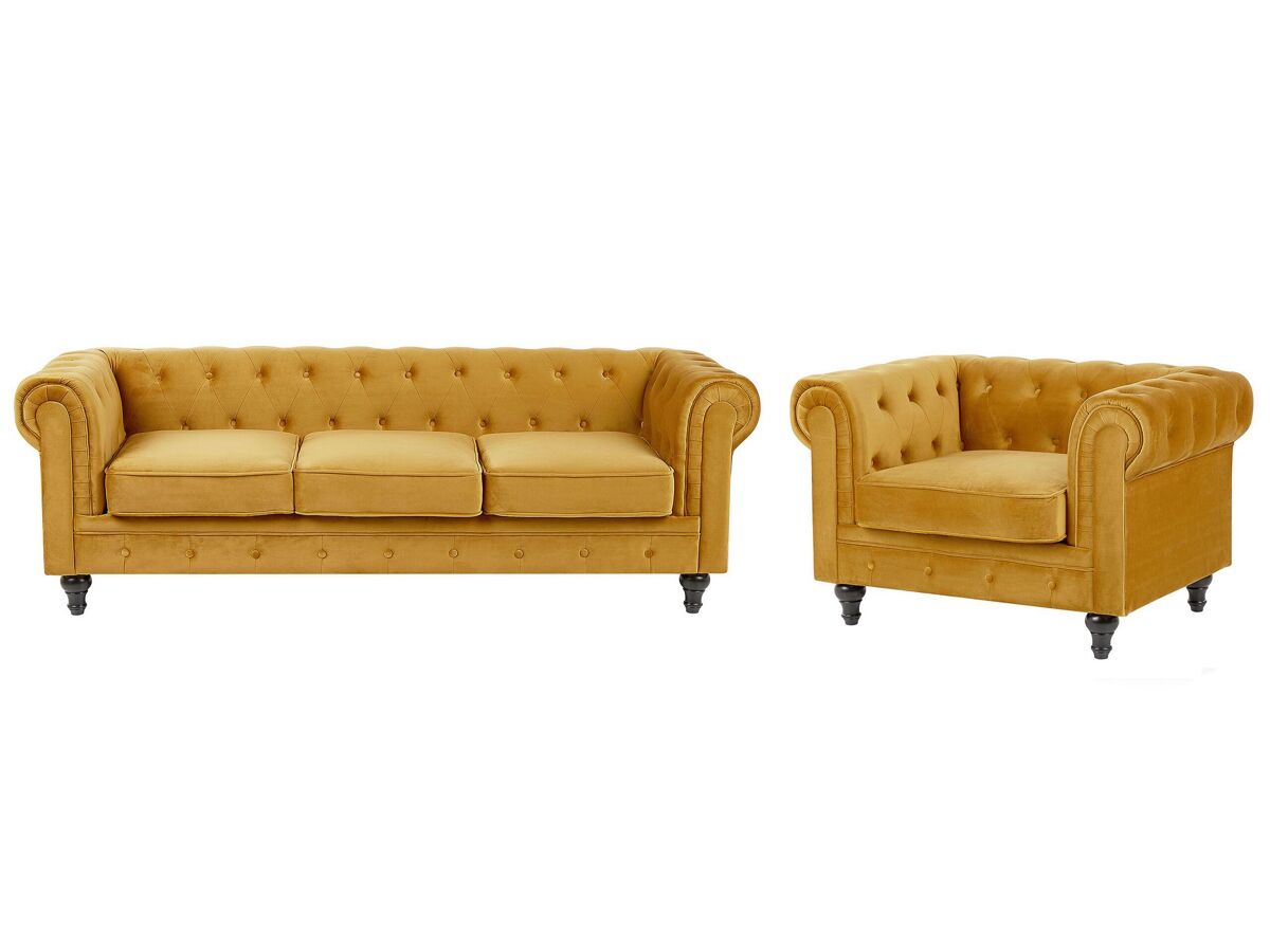 Beliani Conjunto de sofás CHESTERFIELD Mostarda