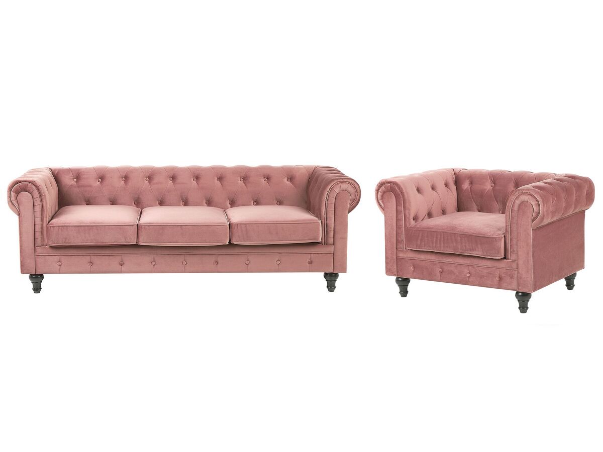 Beliani Conjunto de sofás CHESTERFIELD Rosa