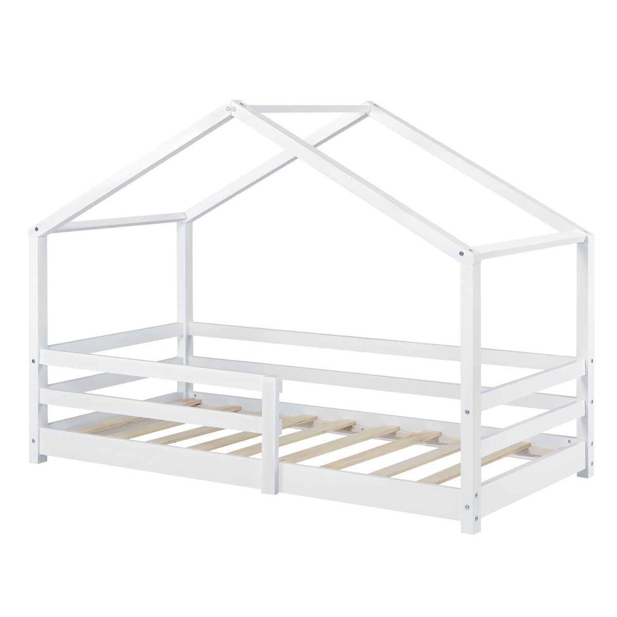 Cama de criança knätten in house design com estrado em madeira de pinho 90 x 200 cm lacado a branco mate [en.casa].