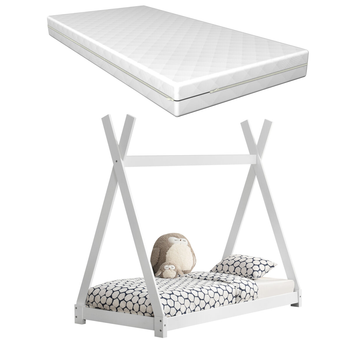 Cama de criança onejda com colchão pine 80 x 160 cm branco [en.casa] [neu.haus].