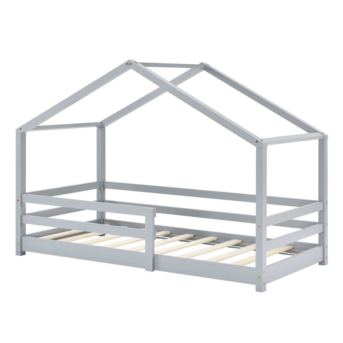 Cama de criança knätten in house design com estrado em madeira de pinho 90 x 200 cm cinzento claro lacado mate [en.casa].
