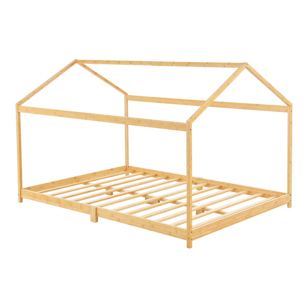 Cama de criança vindafjord em forma de casa de bambu 140 x 200 cm - cor natural [en.casa].