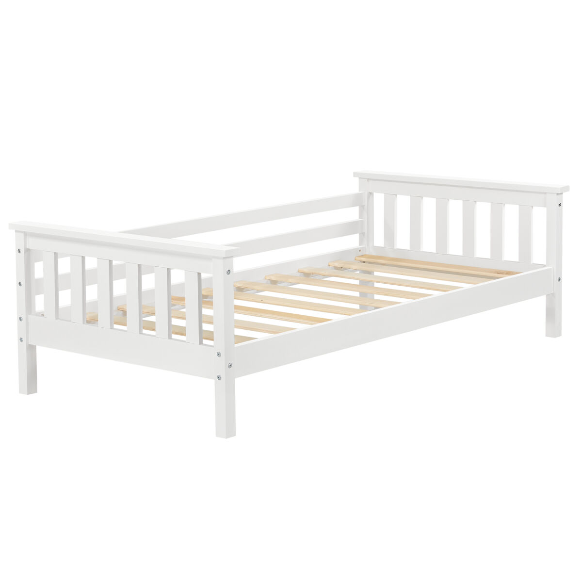 Cama de criança nuuk com estrado de ripas e protecção anti-queda - pinho 70 x 140 cm - branco mate [en.casa].