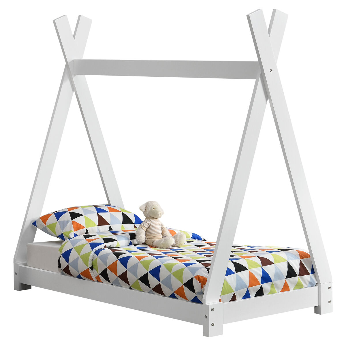  Cama de criança Onejda - Estrutura de tenda 76x148 Branco/ Bege