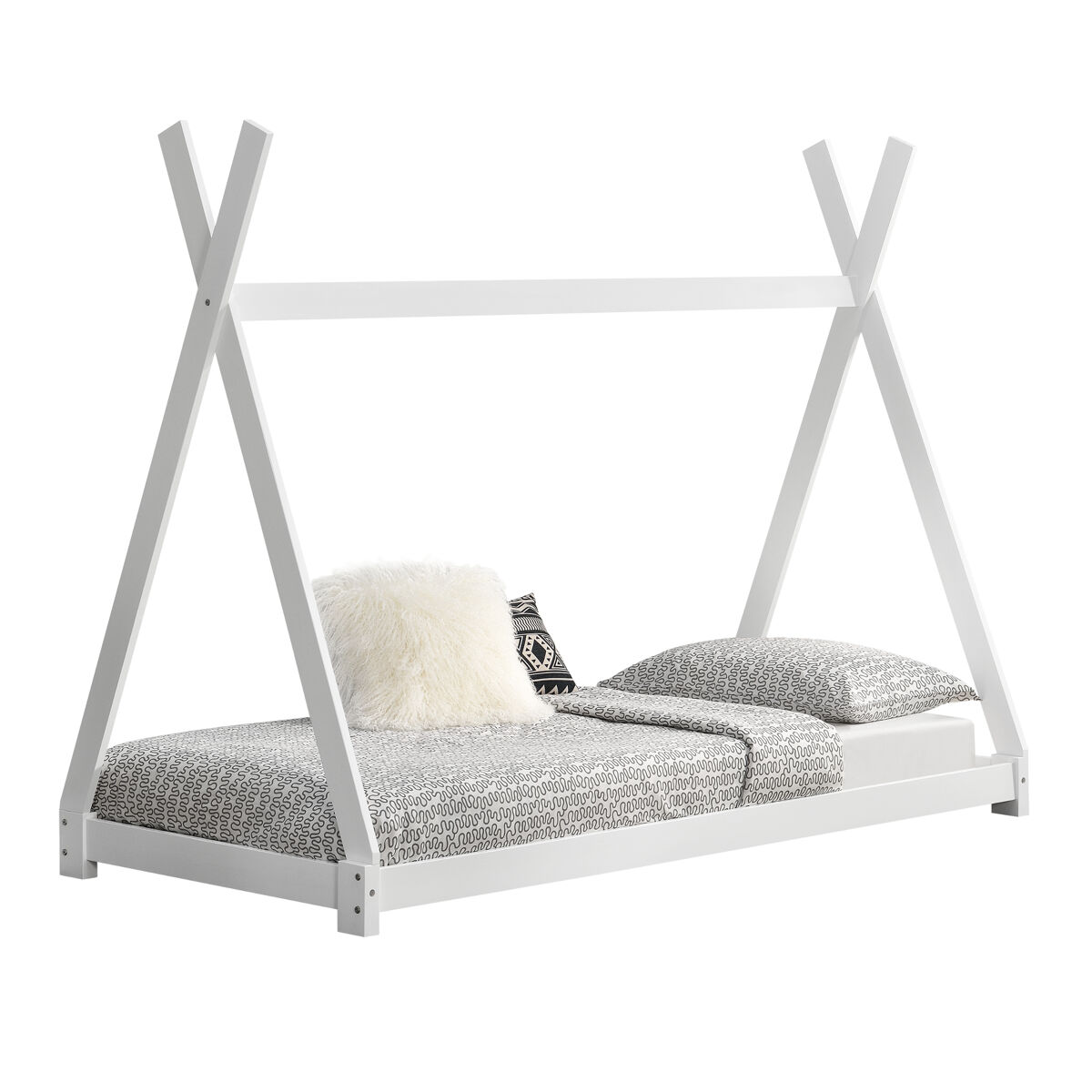 Cama de criança onejda - estrutura da tenda em pinho - 200 x 90cm - branco mate [en.casa].
