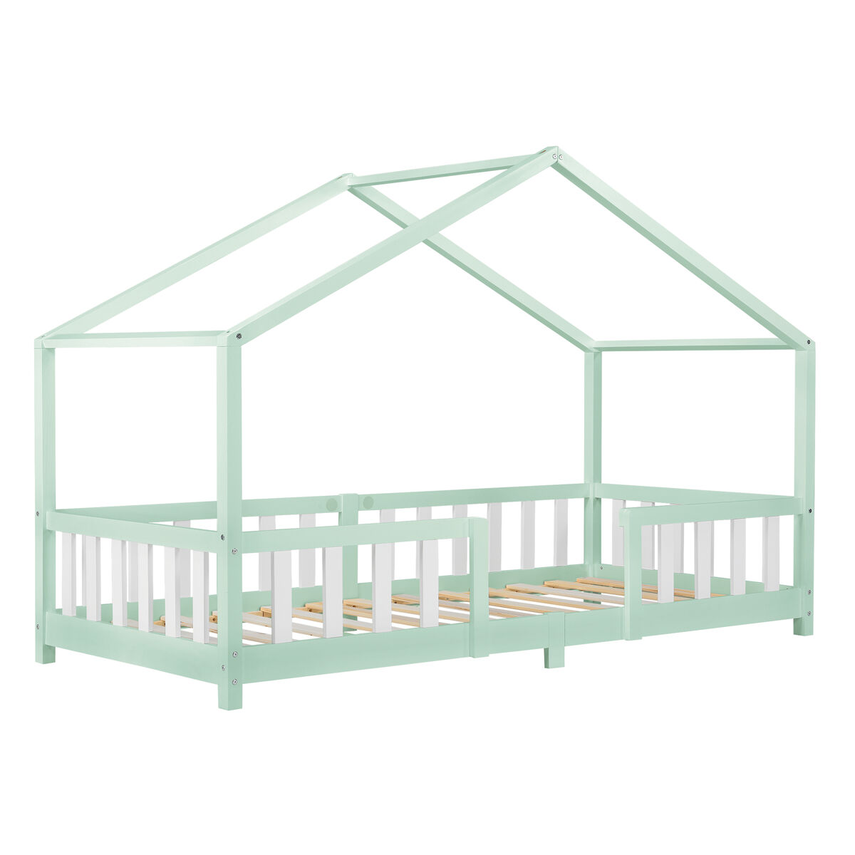Cama de criança treviolo em forma de casa pinho 90x200 cm - verde menta [en.casa]