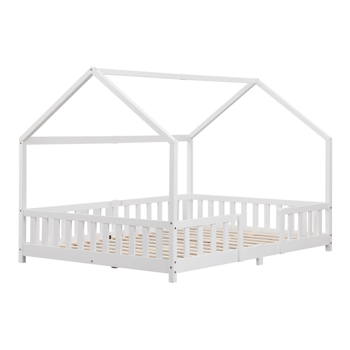 Cama de criança sisimiut forma de casa pinho 140x200 cm branco mate [en.casa].