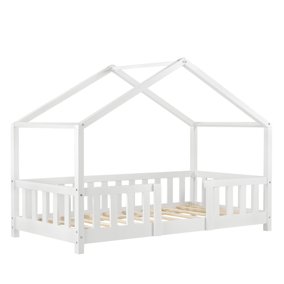 Cama de criança treviolo forma de casa pinho 70x140 cm branco mate [en.casa].