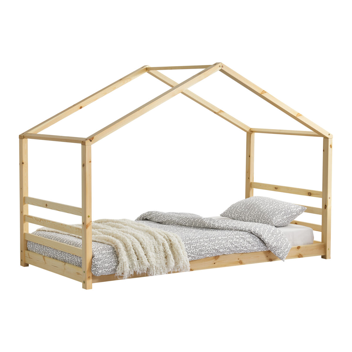Cama de criança vardø pine 90 x 200 cm - forma de casa - cor pine natural [en.casa].
