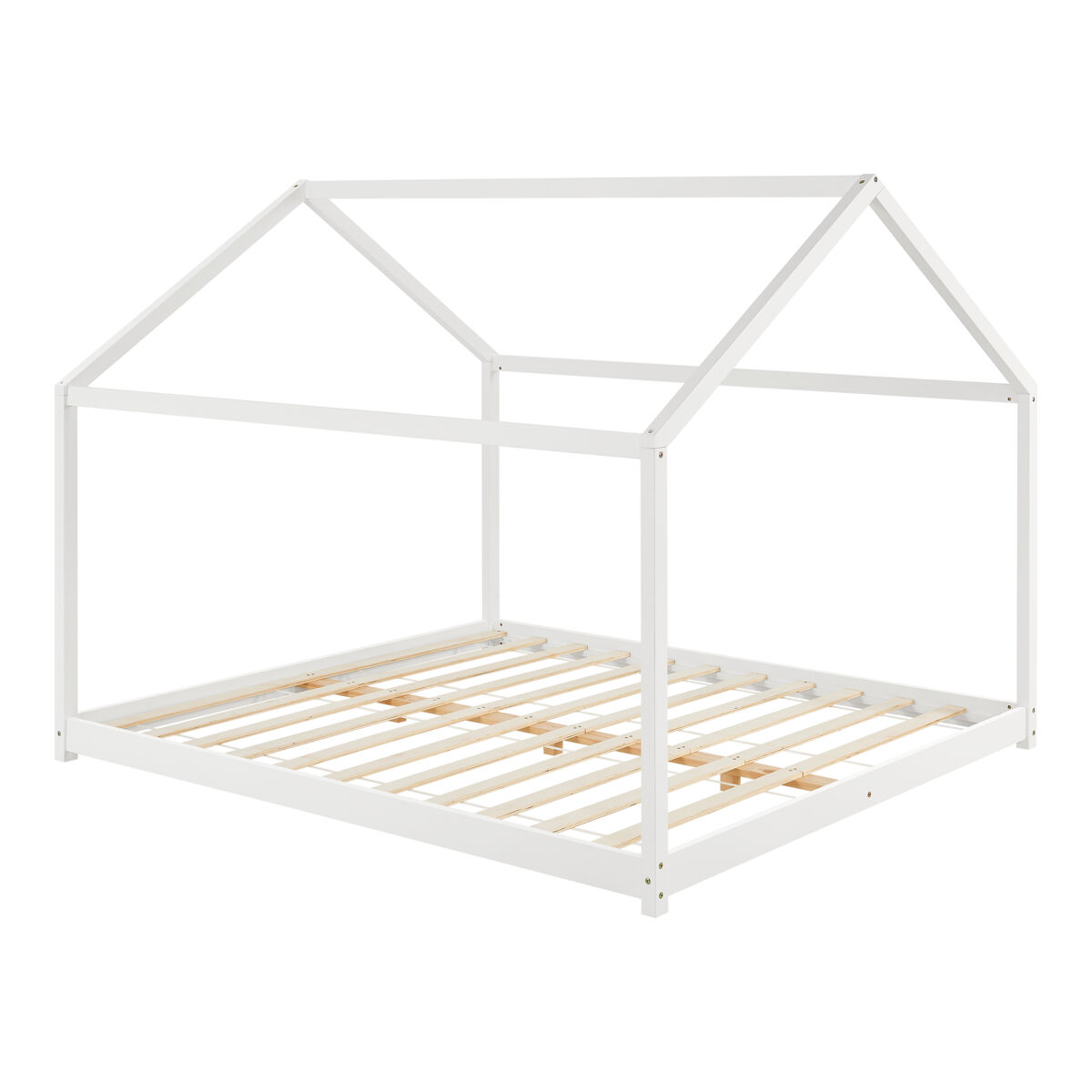 Cama de criança cerro em forma de casa em madeira de pinho 160 x 200 cm - branco [en.casa]