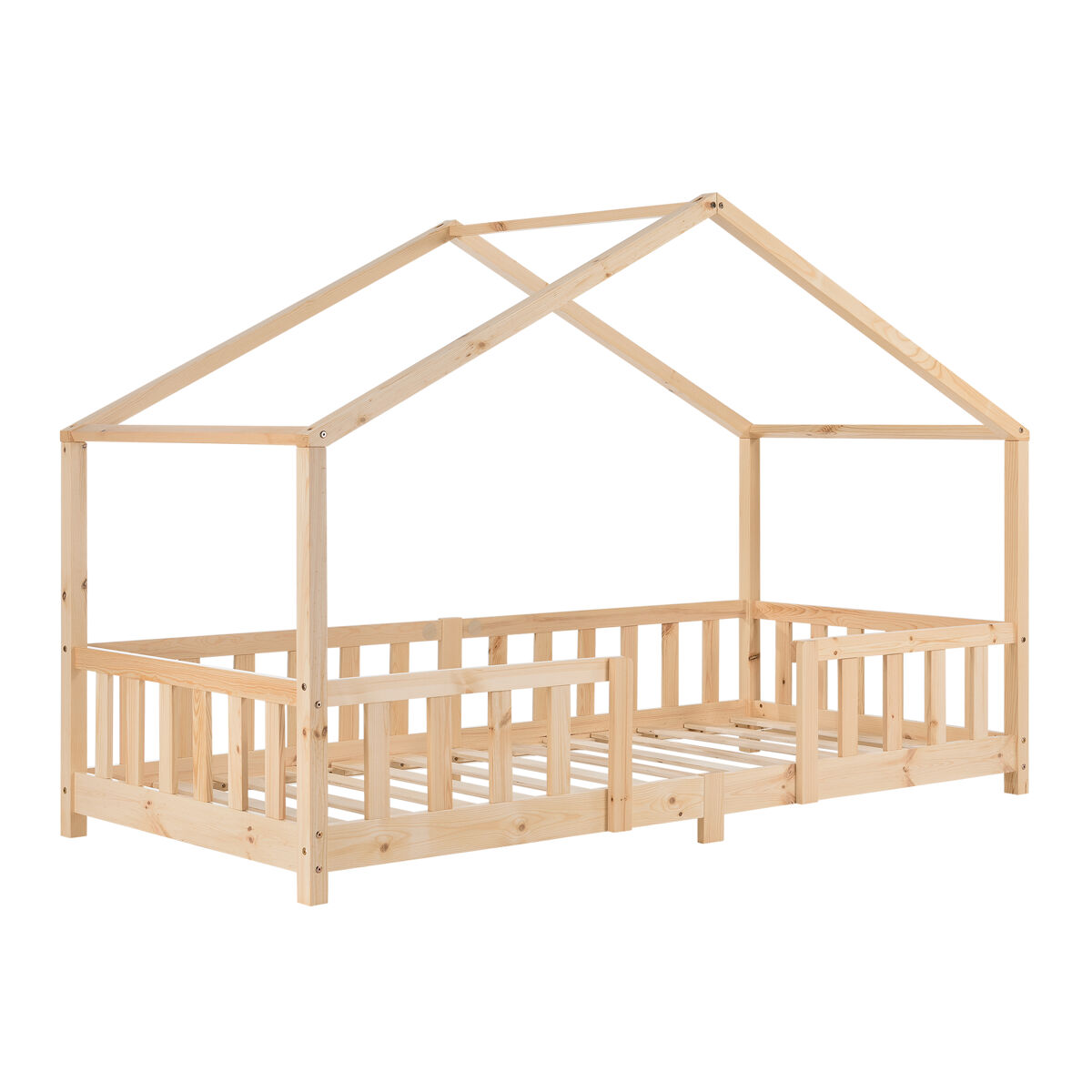 Cama de criança treviolo forma de casa pinho + colchão 90x200 cm - natural [en.casa]