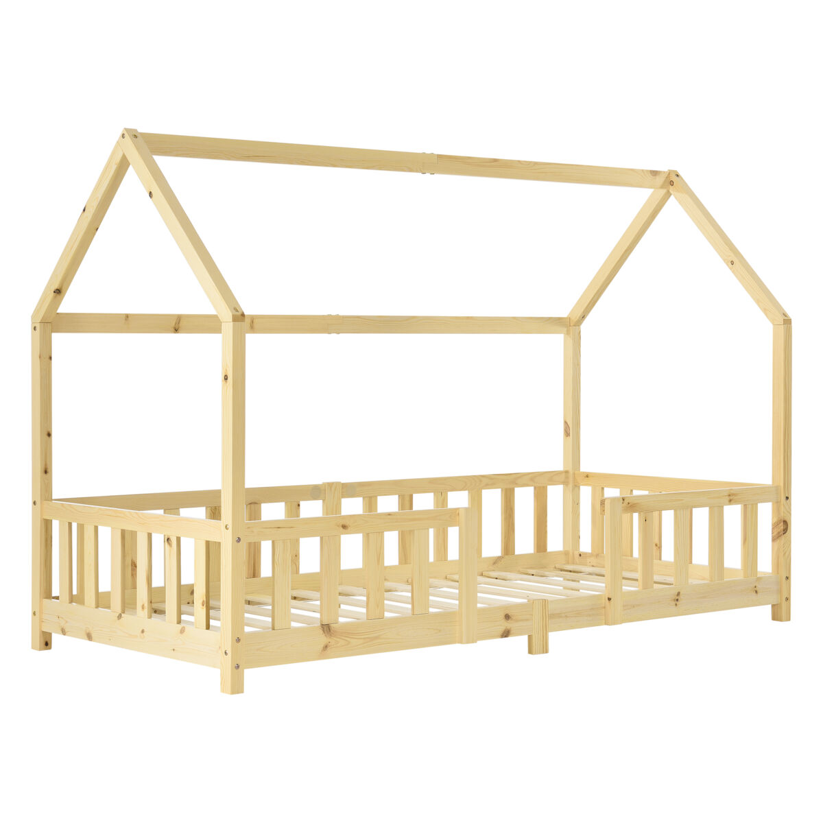 Cama de criança sisimiut pinho forma de casa 90x200 cm pinho natural [en.casa]