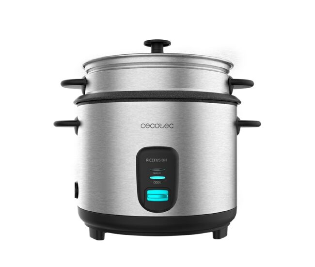 Cecotec panela para arroz de 1,8 litros de capacidade, 700 w de potência e corpo em aço inoxidável.