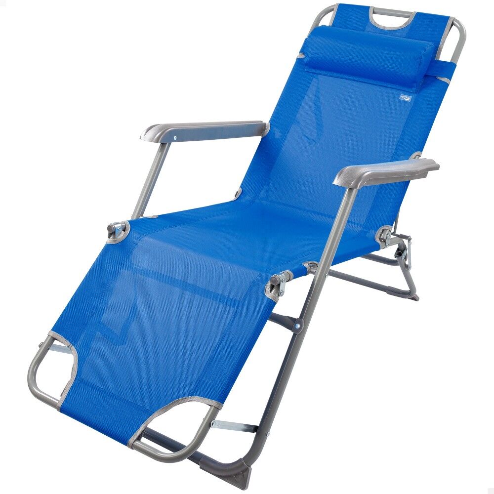 Espreguiçadeira de camping dobrável na cor bleu multiposições com almofada aktive