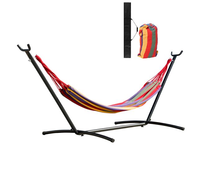 Outsunny cama rede com suporte de aço portátil com altura ajustável em 6 níveis com bolsa de transporte para jardim sala de estar carga máxima 150kg