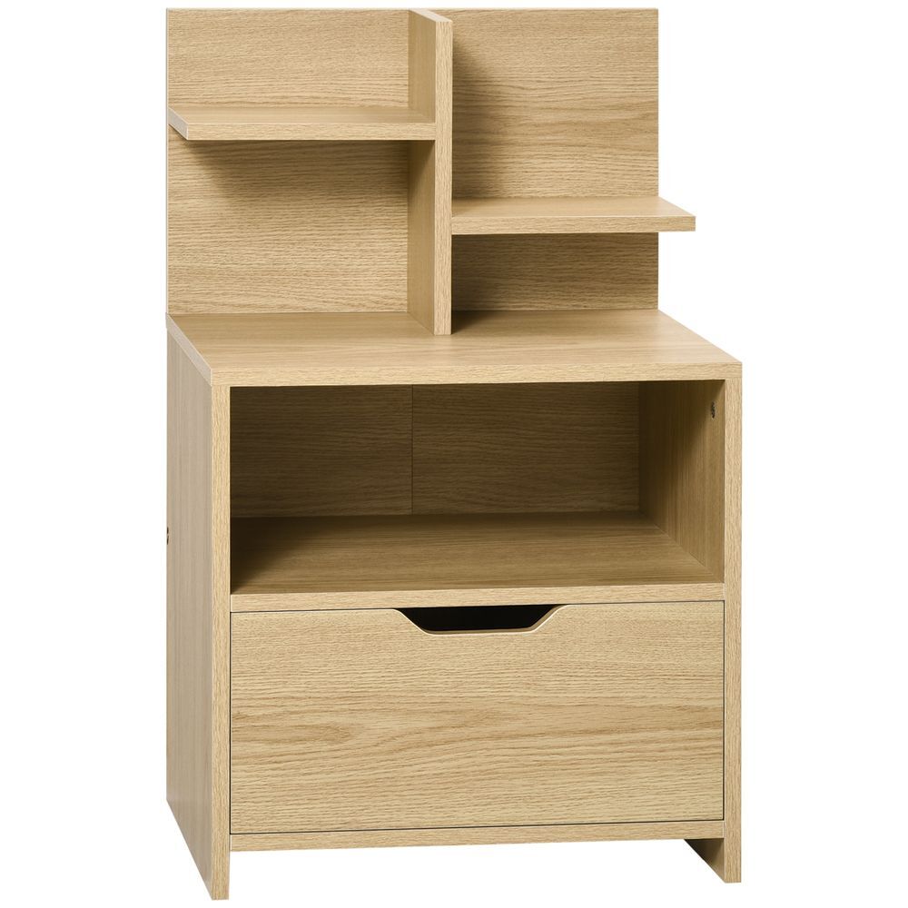 Homcom mesa de cabeceira de madeira mesa de cabeceira moderna com gaveta e prateleiras de armazenamento mesa auxiliar para sala de estar dormitório