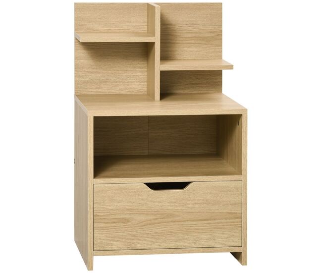 Homcom mesa de cabeceira de madeira mesa de cabeceira moderna com gaveta e prateleiras de armazenamento mesa auxiliar para sala de estar dormitório