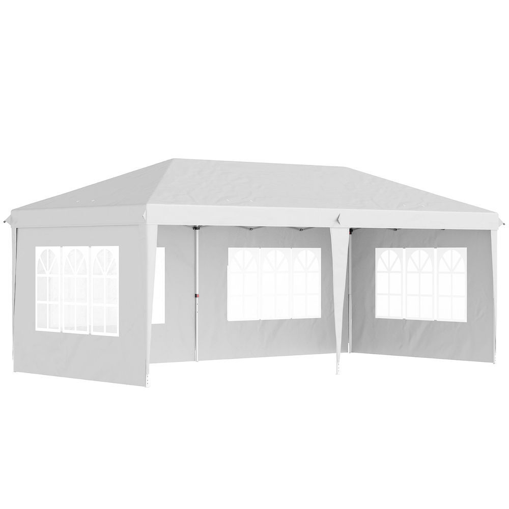 Outsunny tenda dobrável 585x295x270 cm com 4 paredes laterais amovíveis tenda de jardim com 4 janelas e bolsa de transporte para pátio exterior blanc
