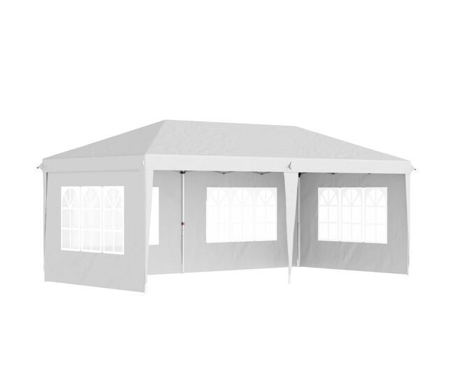 Outsunny tenda dobrável 585x295x270 cm com 4 paredes laterais amovíveis tenda de jardim com 4 janelas e bolsa de transporte para pátio exterior blanc