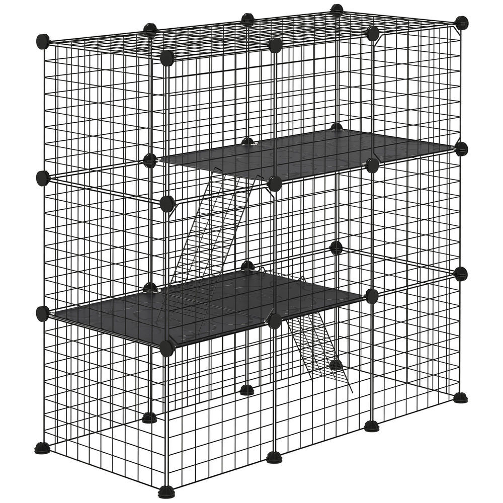 Pawhut recinto para animais pequenos com 31 painéis recinto para animais de estimação personalizável com rampa portas para cobaias coelhos chinchilas