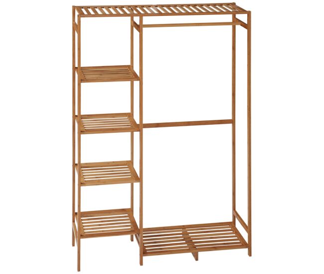 Homcom suporte para cabides de bambu cabideiro para roupa com prateleira de armazenamento de 6 níveis e barra de suspensão para sala de estar