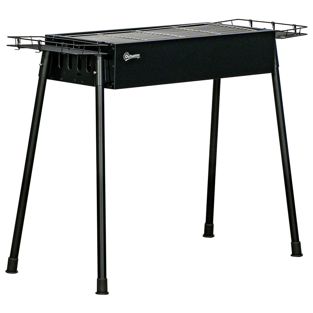 Outsunny barbecue a carvão com 2 grelhas de aço inoxidável barbecue portátil com 2 prateleiras para temperos com ganchos para campismo jardim 77x30x70