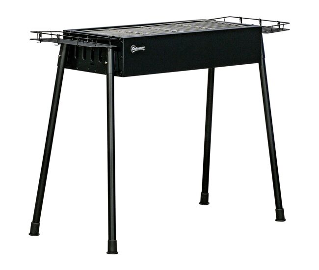 Outsunny barbecue a carvão com 2 grelhas de aço inoxidável barbecue portátil com 2 prateleiras para temperos com ganchos para campismo jardim 77x30x70