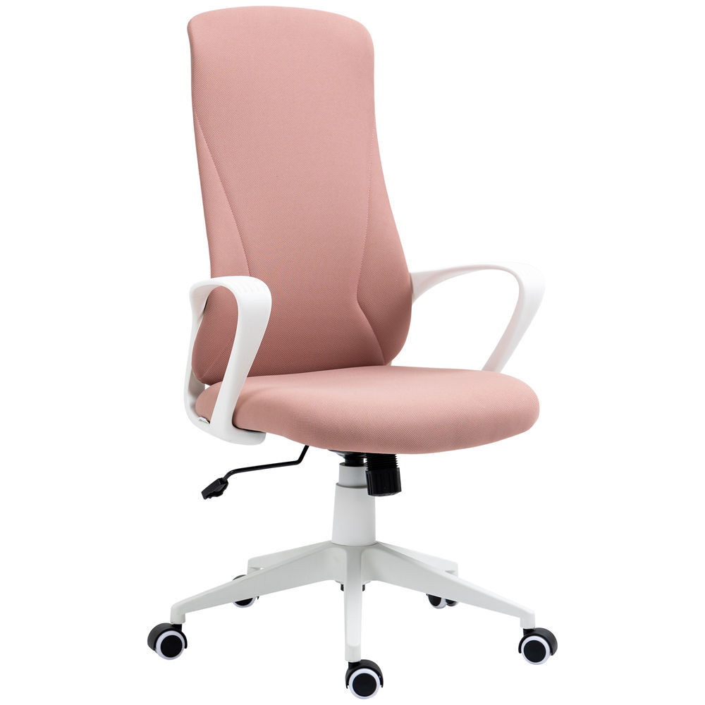 Vinsetto cadeira de escritório giratória com altura ajustável cadeira de escritório ergonómica com apoio para os braços função de inclinação e encosto alto para sala de estar dormitório 62x56x110-119,5 cm rosa