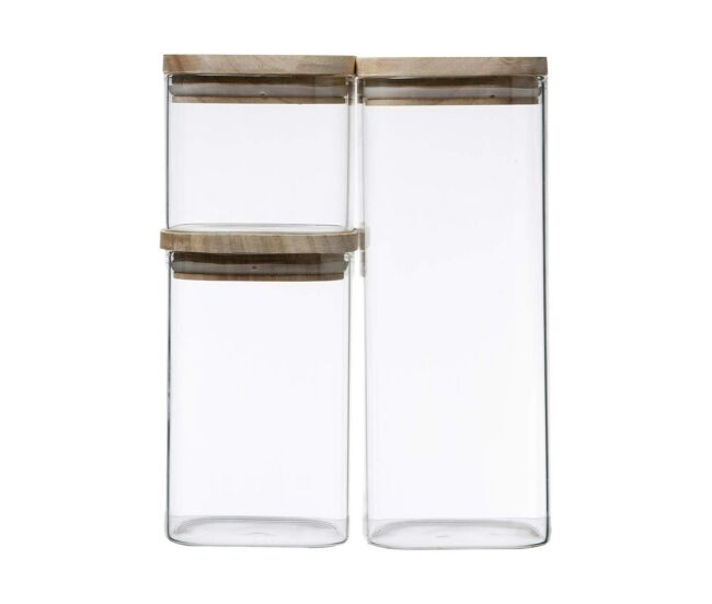 Conjunto de 3 potes secret de gourmet empilhável transparente vidro