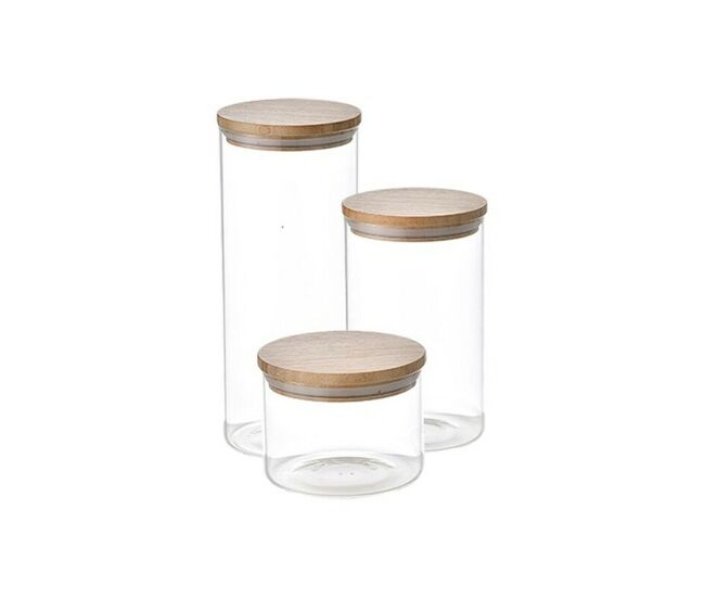 Conjunto de 3 potes san ignacio cristal transparente bambu