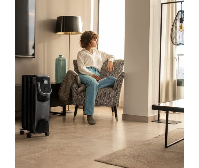 Cecotec radiador a óleo de 7 módulos de 1500 w e tecnologia 360o com 3 níveis de potência, 18 m² de cobertura, recolhe-cabos