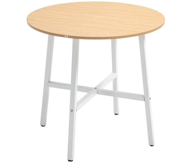 Homcom mesa de sala de jantar redonda para 4 pessoas mesa de cozinha moderna com pés de aço ø80x76 cm madeira e branco