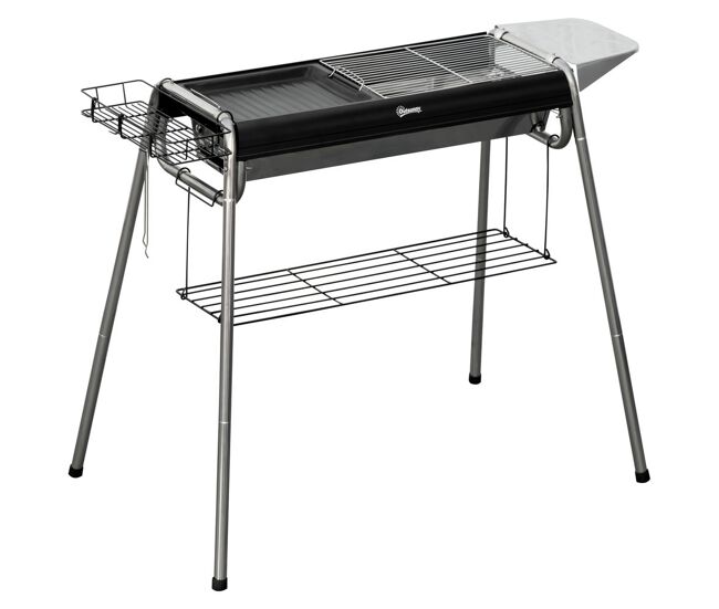 Outsunny barbecue a carvão barbecue portátil com grelha de aço inoxidável prateleira para temperos e prateleira de armazenamento para jardim campismo