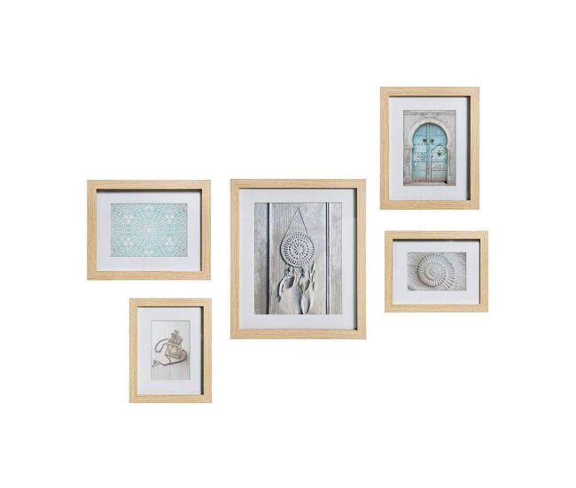 Moldura de fotos atmosphera etnic conjunto natural madeira mdf (5 peças)