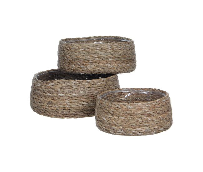 Cesto mica decorations 3 peças conjunto castanho vime
