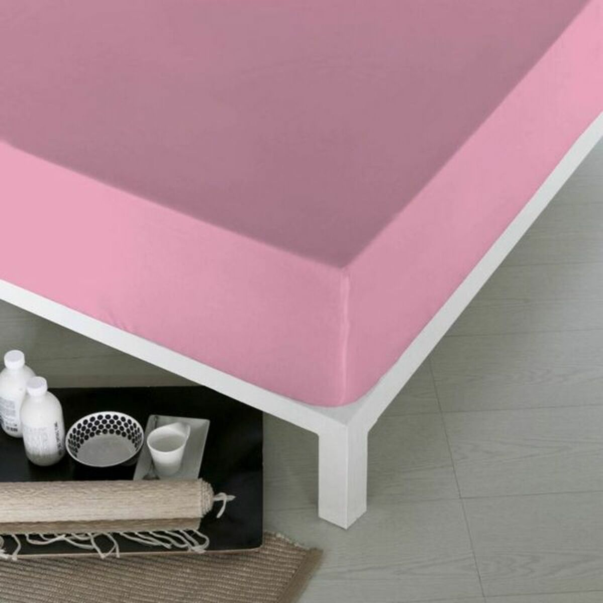 Lençol de baixo ajustável naturals cor de rosa cama de 150 (150 x 190 cm)
