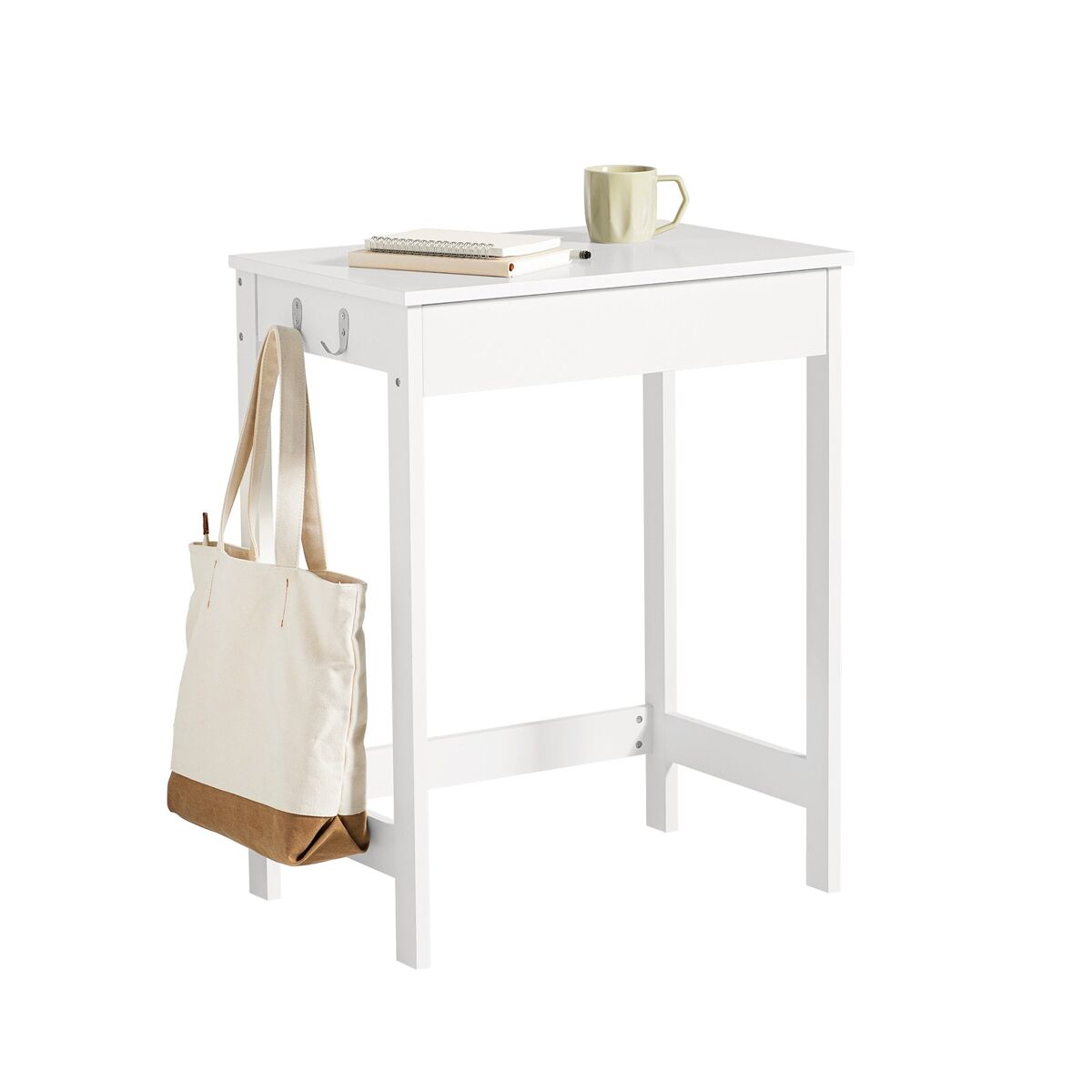 Secretária com 1 gaveta e 3 ganchos para bengaleiro FWT43-W SoBuy