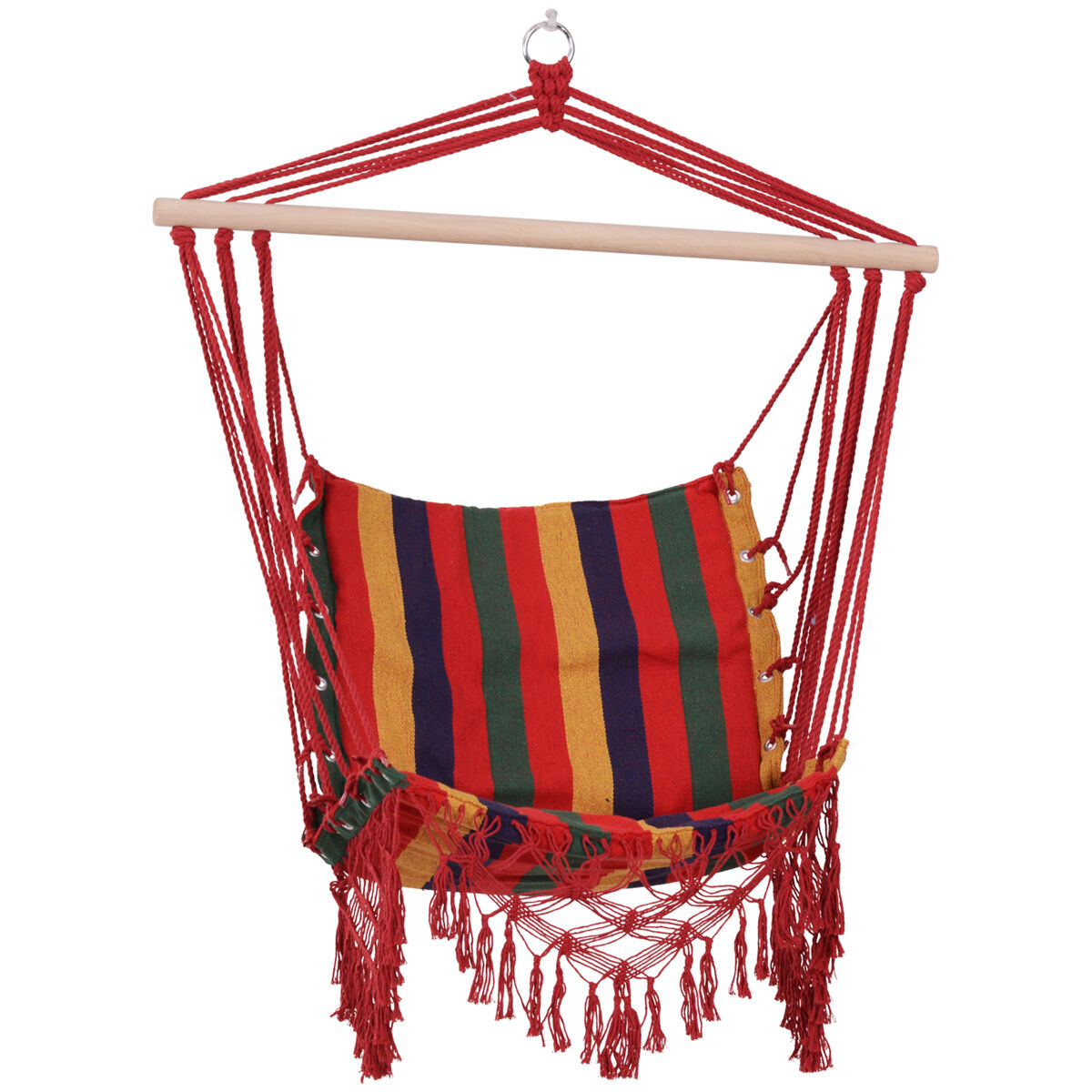 Outsunny cadeira de rede suspensa de tecido de algodão poliéster carga de 120 kg poltrona suspensa para terraço interno ao ar livre 100x60x100 cm multicolor