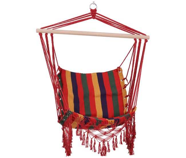 Outsunny cadeira de rede suspensa de tecido de algodão poliéster carga de 120 kg poltrona suspensa para terraço interno ao ar livre 100x60x100 cm multicolor